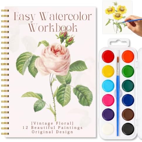 Retro Floral Watercolor Workbook, Vintage Rose Painting Set with Palette by Unknown