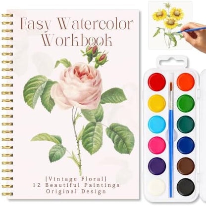 Retro Floral Watercolor Workbook, Vintage Rose Painting Set with Palette by Unknown