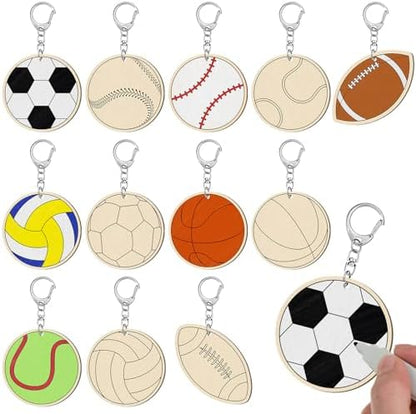 Trnayi 36 Pcs Sports Ball Unfinished Wood Keychains Color Your Own Craft by Trnayi