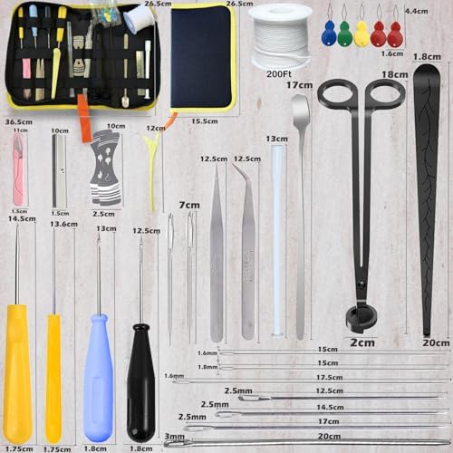 31PCS Wick Kits for Candle Making Wicks Inserting Nursing with Storage Bag Large Hole Needles for Silicone Candle Mold Hook Eye Punch Needle,7in Wicks Trimmer & Dipper,Wick Roll 200 Ft ect - Image 2
