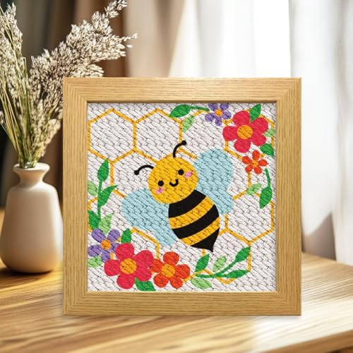 BEUNITONE 2 Sets DIY Punch Needle Kits for Beginners,Bee Pre-Printed Pattern,Embroidery Punch Needle Starter Kits for Adults,Includes Pre-Printed Cloth,Yarns,Hoops,Threader and Instructions - Image 6