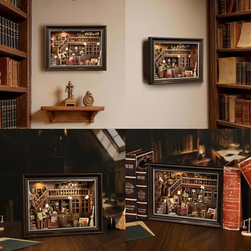 Book Nook Kit-3D Wooden Puzzle with LED Touch Control & Wall-Mountable Frame,DIY Miniature House for Beginners,Bookshelf/Tabletop/Wall Decor for Craft Lovers,Dollhouse Gift,Secret Attic - Image 6