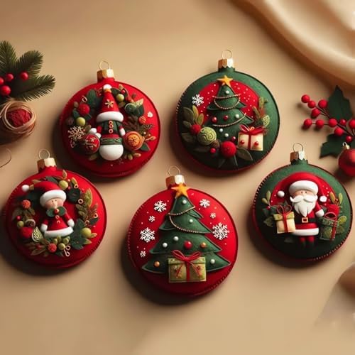 DIY Christmas Felt Patch Kit, Felt Christmas Ornaments, Craft Set with Pre-Cut Felts Sheets, Holiday Craft Kit for Family Fun, Beginner-Friendly, Handmade Xmas Decorations for Tree & Home (#C) by DABATO