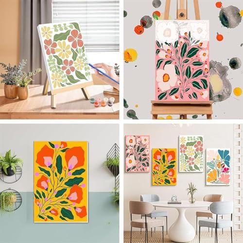 4 Pack Flower Paint by Numbers for Adults with Framed Canvas - Wooden Easel - Image 5