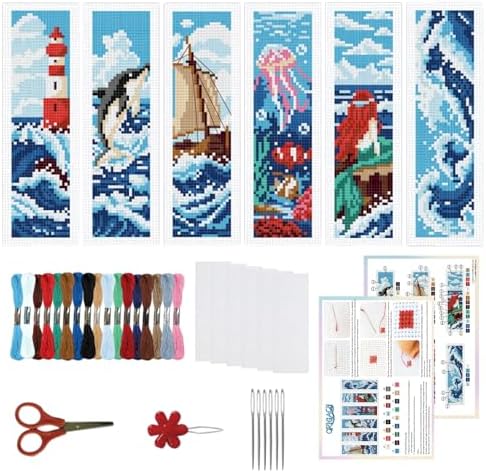 ORIGACH 6 Set Ocean Wave & Nautical Cross Stitch Bookmark Kit for Beginner by ORIGACH