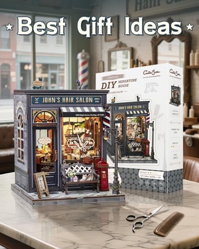 Book Nook Kit, DIY Miniature Dollhouse Kit, Barbershop Booknook Building Kit, 3D Wooden Puzzle for Adults, Tiny House, Decorative Bookshelf Home Decor, Crafts Gifts for Adults (John's Hair Salon) - Image 5