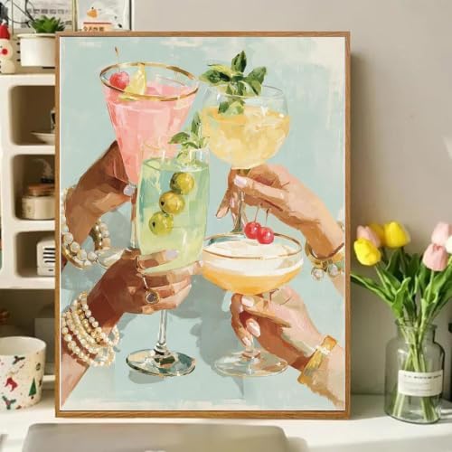 Girly Cocktail Paint by Numbers Kit for Adults Framed Canvas Frameworkless - Image 4