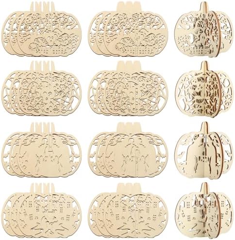 COCHIE DIY 3D Halloween Pumpkin Wood Crafts to Paint for Kids Adults, Paintable Unfinished Wooden Slices for Craft, Cutouts Ornaments for Painting Decorations (24 PCS) by COCHIE