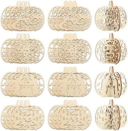 COCHIE DIY 3D Halloween Pumpkin Wood Crafts to Paint for Kids Adults, Paintable Unfinished Wooden Slices for Craft, Cutouts Ornaments for Painting Decorations (24 PCS) by COCHIE