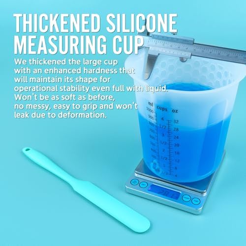 Silicone Resin Mixing 1L Measuring Cup Set for Resin Supplies, Easy-to-Read Marks, 1000ml/32oz Large Cup, Thickened Reusable Silicone Cups for Epoxy Mixing, Jewelry Making - Image 5