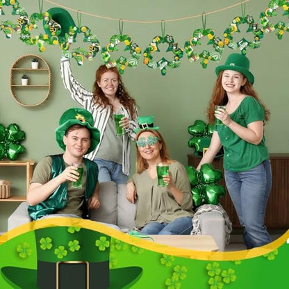 472 Pcs St Patrick's Day Kit Felt Shamrock Crafts Wreath Craft Activity DIY Green Clover Hanging Wreath Home Ornament with Gnome Rainbow Beer Hats Gold Coins Stickers for Irish Party Activity - Image 2