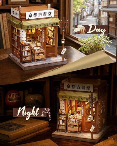 Book Nook Kit for Adults, DIY Miniature Dollhouse Kit with LED, 3D Wooden Puzzle Model Building Kit, Craft Gifts for Adults and Teens (Antique Bookery of Kyoto) - Image 5
