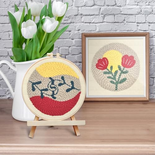 ERKOON Punch Needle Kit Adults Beginners, 2 Pcs DIY Easy Floral Embroidery Set for Starter Art Craft, Needling Punching Project with Patterns, Tools, Yarns, Hoop, Instruction (Rose) - Image 6