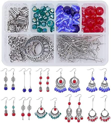 SUNNYCLUE 1 Box DIY Make 10 Pairs Chandelier Bohemian Earring Making Kit Including Flower Tibetan Style Caps Link Connector Charms Glass Beads for Adults Women DIY Earring Jewellery Making by SUNNYCLUE