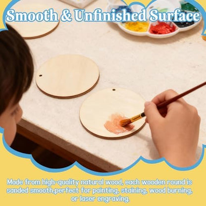 FSWCCK 100 Pcs 3in Wood Circles with Holes & Ropes,Unfinished Discs for DIY - Image 4