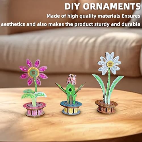 3D Wooden Flower DIY Kit with Sparkling Diamonds Layered Wood Crafts for Adults and Teens Home Decor Creative Building Project Unique Ornament Gift - Image 6