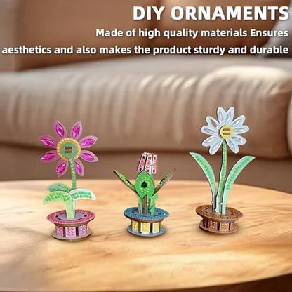 3D Wooden Flower DIY Kit with Sparkling Diamonds Layered Wood Crafts for Adults and Teens Home Decor Creative Building Project Unique Ornament Gift - Image 6