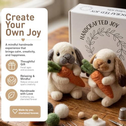 DIY Needle Felting Kit Cute Brown Lop-Eared Bunny Holding Carrot – Needle Felting Starter Kit with Fiber Roving, Needles, Felting Pad & Instructions | Felted Rabbit Kit for Beginners Adults - Image 4