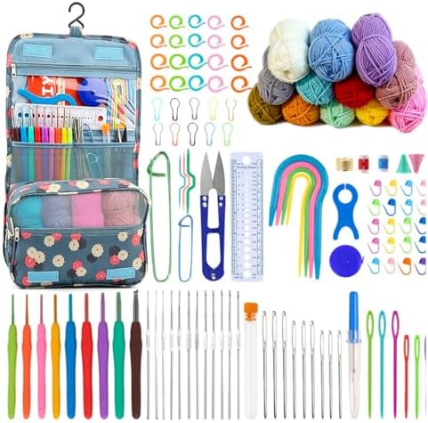 Hntess 118Pcs Crochet Kit for Beginners, Premium Knitting & Crochet Supplies Set with 12 Yarn Spools, 21 Crochet Hooks, 6 Sewing Needles & Storage Case, Complete Starter Crochet Kit for Adults - Image 6