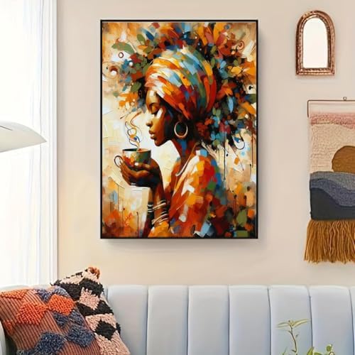 African Woman Paint by Numbers Kit for Adults Framed Canvas, Frameworkless - Image 4