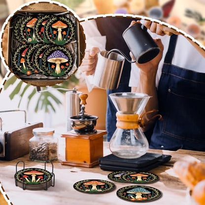 Reallnaive 8 Pcs Mushroom Paint by Numbers Kit for Adults Wooden Coasters - Image 5