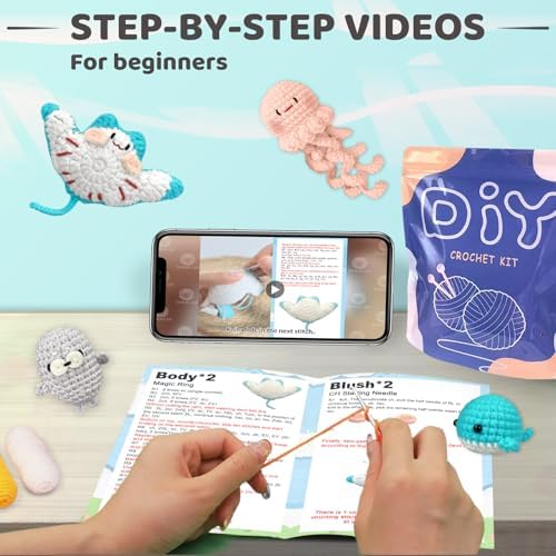 YAMAXIN Crochet Kit for Beginners – Ocean Animal Amigurumi DIY Yarn Kit with Step-by-Step Instructions, Tools & Soft Yarn – 4 Pack Crochet Kit Gift for Adults - Image 5
