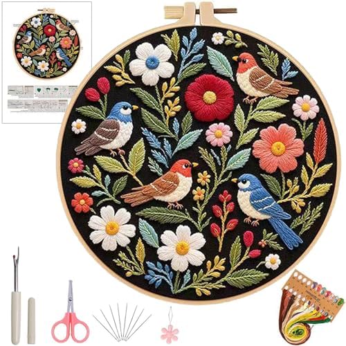 Ohcol Embroidery Kit Beginners Cross Stitch Needlepoint Kits for Adults Needle Point Kits with Hummingbird & Hoop by Ohcol