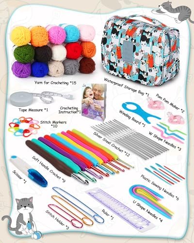 Aeelike 69pcs Crochet Kits for Beginners with Bag, Blue Cat - Image 2