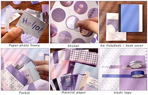 Draupnir Aesthetic Scrapbook Kit(348pcs), Bullet Junk Journal Kit with Journaling/Scrapbooking Supplies, Stationery,A6 Grid Notebook with Graph Ruled Pages DIY Scrapbook Gift for Girl Kid(Moonlight) - Image 4