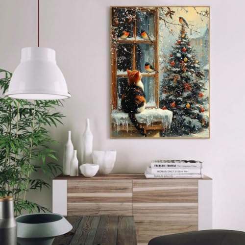 Canrichshop Cat Paint by Numbers Kit for Adults,Winter Painting by Numbers,DIY Acrylic Paint Beginners Without Frame,Christmas Paint by Number Canvas for Decor 16x20inch - Image 3