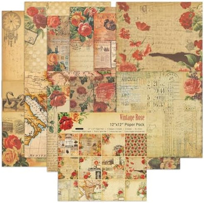 Vintage Scrapbook Paper 12 ×12 - 24 Sheets Double-Sided Rose Pattern Paper Junk Journal Scrapbooking CardStock Papers Supplies for Holiday Cardmaking DIY Decorative Craft Papers. - Image 5