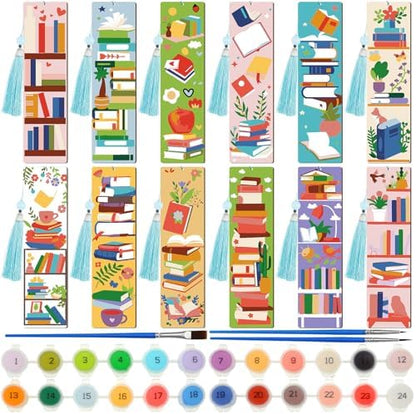 Kosiz 12 Pcs Book Paint by Number Kit for Adult Wood Bookmark by Kosiz