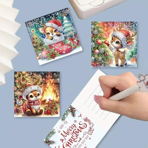 Christmas DIY Diamond Greeting Cards Set, 5D DIY Diamond Art Painting Christmas Style Greeting Card, DIY Christmas Card Making Kits for Family Friends Handmade Gift-#25-Deer - Image 4