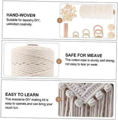 JECOMPRIS 1 Set DIY Macrame Kit for Beginners and Adults Complete Wall Art Decoration Woven Craft for Tapestry Plant Hangers and More Versatile DIY Accessories with Beads and Rings - Image 3