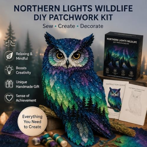 Northern Lights Wildlife DIY Patchwork Kit, Creative Fabric Craft Sewing Kit for Adults, Handmade Home Decor Project, Relaxing DIY Art Activity, Unique Gift for Craft Lovers - Image 6