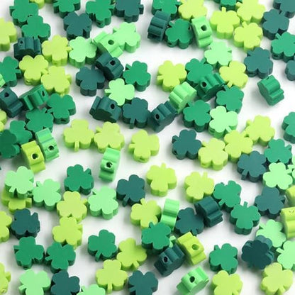100 Pcs St. Patrick's Day Polymer Clay Beads Mixed Heishi Spacer Bead Charms Supplies for DIY Bracelet Earring Necklace Jewelry Making (Clover) - Image 2