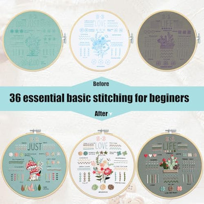 3 Sets Embroidery Kit for Beginners to Learn 36 Basic Embroidery Stitches Practice Kit,Hand Embroidery Cross Stitch Kits for Beginners with Embroidery Patterns, Hoop,Threads,Tools - Image 5