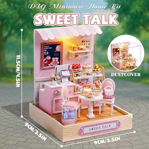 Kisoy Dollhouse Miniature with Furniture Kit, DIY 3D Wooden DIY House Kit with Dust Cover,Handmade Tiny House Toys for Teens Adults Gift(Sweet Talk) - Image 2