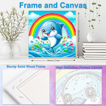 Artunion Framed Paint by Numbers Kit for Adults Beginners & Kids Ages 8-12,Cute Dolphin Paint by Number with Frame,Ocean Animals Paint by Numbers Kit on Canvas 10 * 10 Inch Without Easel - Image 5