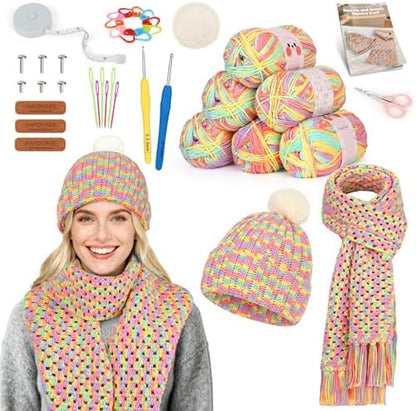 Katech Crochet Kit for Beginners w/Step-by-Step Instruction for Hat, Scarf by Katech
