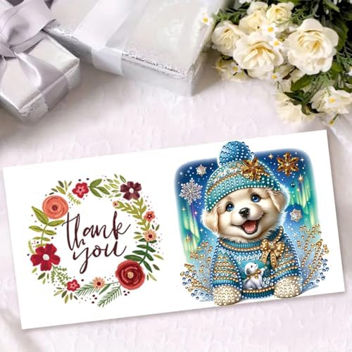 Christmas DIY Diamond Greeting Cards Set - 5D Art Painting Card Making Kits for Family Friends Handmade Gift - #06-Dog - Image 3