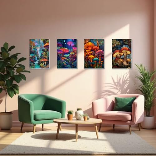 obterie 4 Pack Framed Paint by Numbers Kit for Adults Beginner Canvas Painting by Numbers for Adults Mushroom Easy Adult Paint by Number Kits with Frame Forest Watercolor Painting by Number 8x12 Inch - Image 6