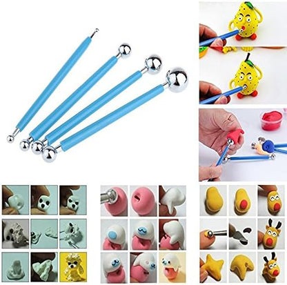 Ecjiuyi 9PCS Sculpting Tools,4PCS Double-Ended Metal Ceramic Clay Ball Stylus Dotting Tools and 5PCS 2 Way Silicone Polymer and Embossing Paper Flower Indentation Tool Set - Image 4