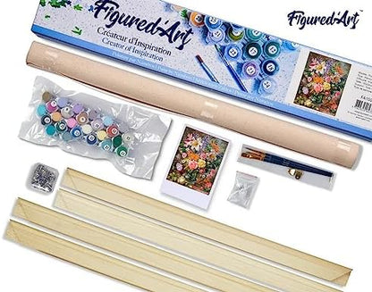 Figured'Art Paint by Numbers Kit for Adults Flowers in All Colours 16"x20" - Craft Art Painting Rolled Canvas with DIY Wooden Frame - Image 5
