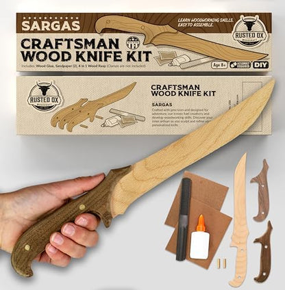 Wooden Knife Making Kit for Kids, Teens & Adults – Fun DIY Woodworking Craft Gift | Hardwood Blade with Handles, Sandpaper & Glue Included | Made in USA by Unknown