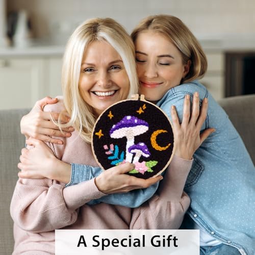 Nuberlic 3 Pack Punch Needle Kits for Beginners Mushroom Embroidery Pattern with Hoop Embroidery Punch Needle Starter Craft Set, Perfect Handmade Gift for Adults & Teens (Beginner-Friendly Crafts) - Image 2