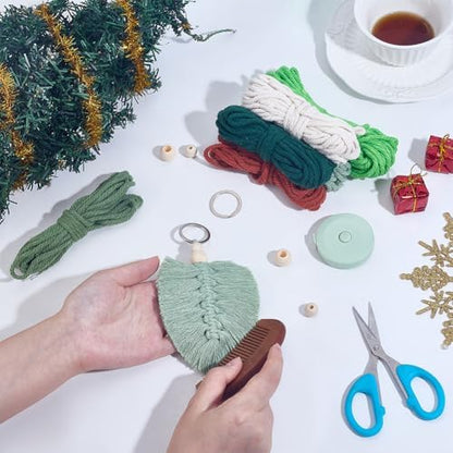 FREEBLOSS 10 Set DIY Macrame Leaf Keychain Kit for Beginners Macrame Leaf Hanging Ornament Boho Keychain Making Kit with Enough Cotton Cord - Image 4