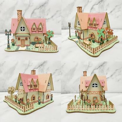 Log Cabin 3D Wooden House Puzzle,DIY Mini Building Model Kit，018 - Image 3