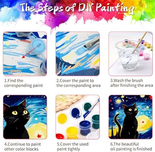 ZTOTZ Cats Paint by Number Kits for Adult,Black Cat Paining by Numbers Canvas, Kitten Adults' Paint-by-Number Kits Animal, 16x20 DIY Paints Numbers Kits Adults Starry Night - Image 6