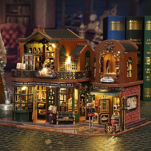 DIY Book Nook Kit - DIY Miniature Dolls House Kit with Furniture and LED Light, 3D Puzzle Wooden Art Bookends, Model Kits for Adults to Build (Twilight Bookstore) - Image 2